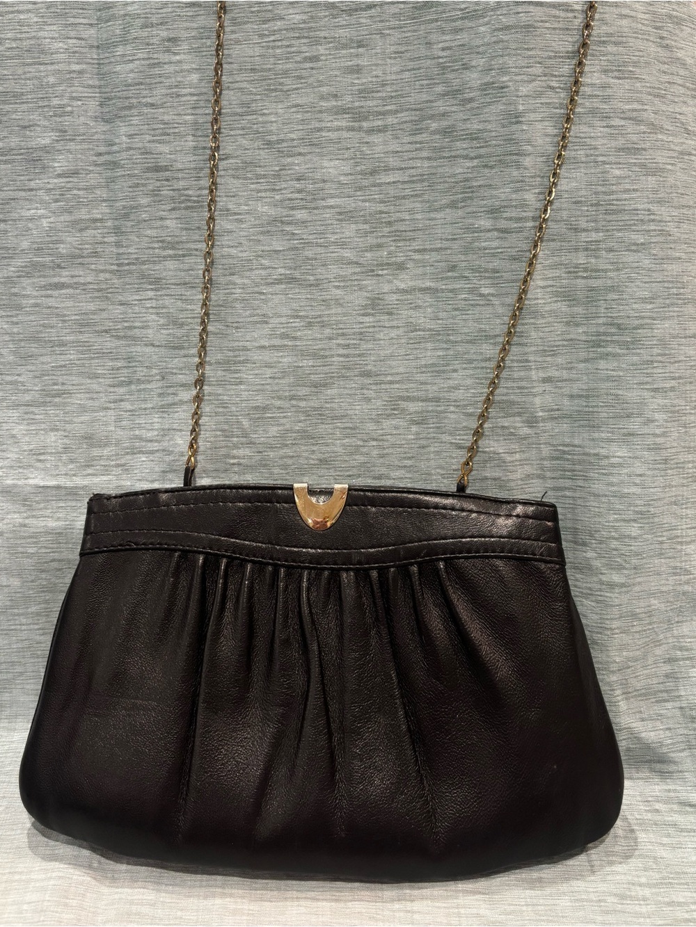 Vintage Black Leather Chain-Strap Cross Body Bag